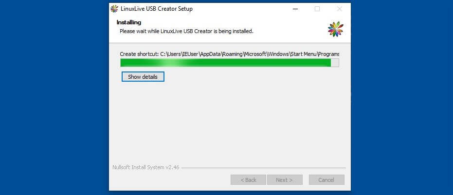 LinuxLive USB Creator – installation progress