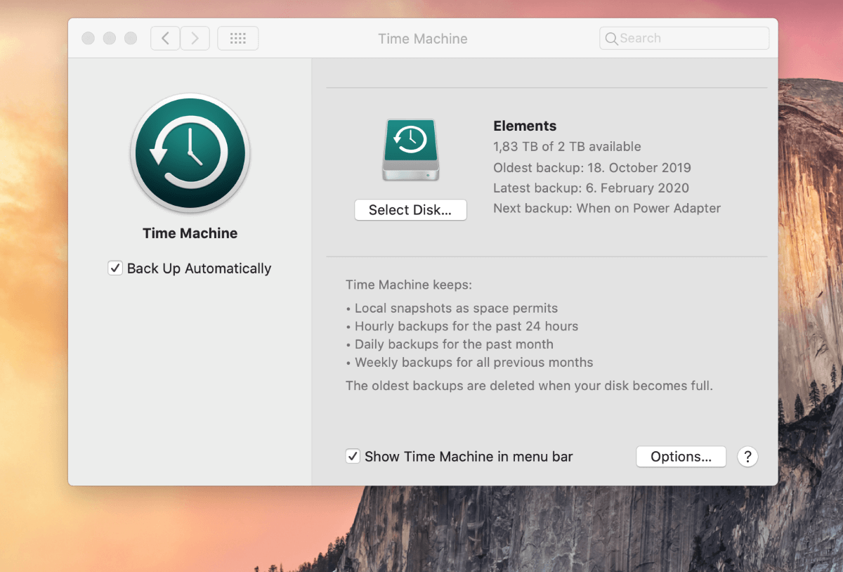 macOS: setting up Time Machine