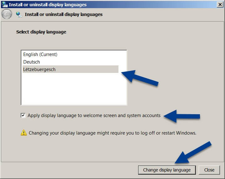 Menu in Windows 7 for changing the language