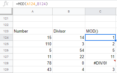 Excel MOD function: #DIV/0! error message