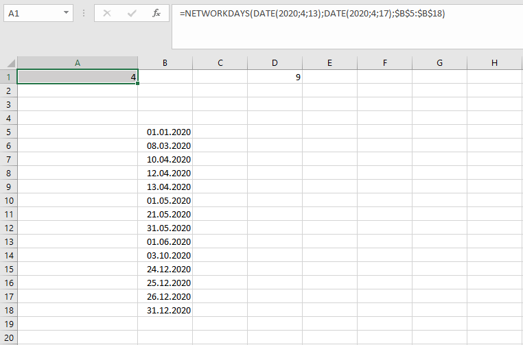 The NETWORKDAYS function in Excel