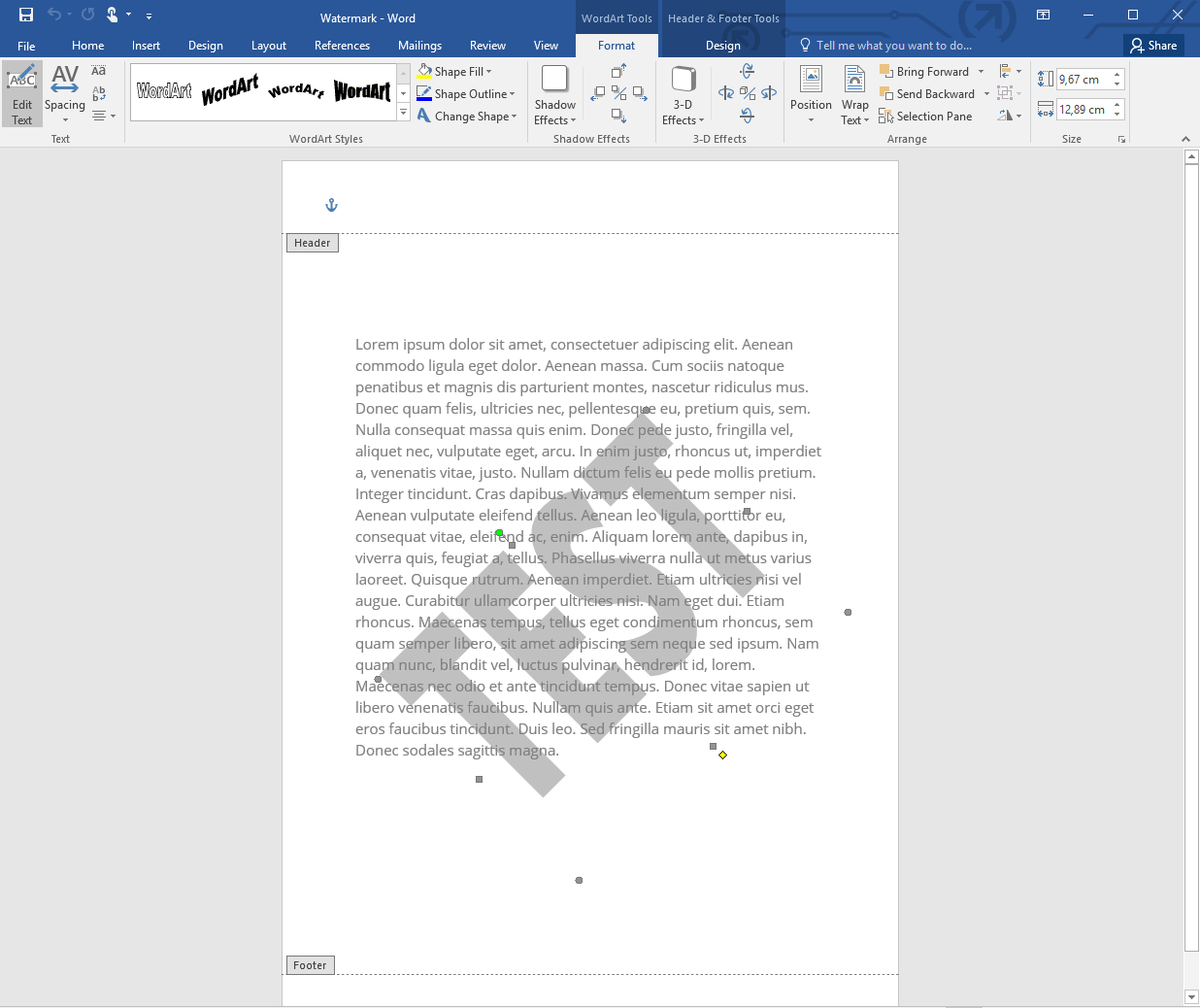 Open the header area to remove a watermark in Word