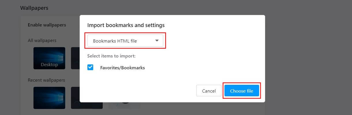 Opera: Importing bookmarks from a bookmarks HTML file