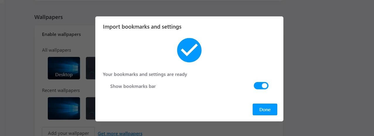 Opera message after successful bookmarks import