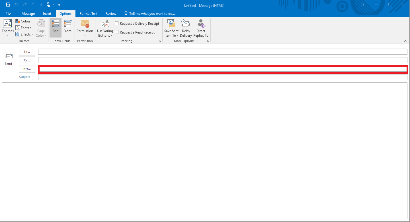 Outlook 2016: Email window with Bcc