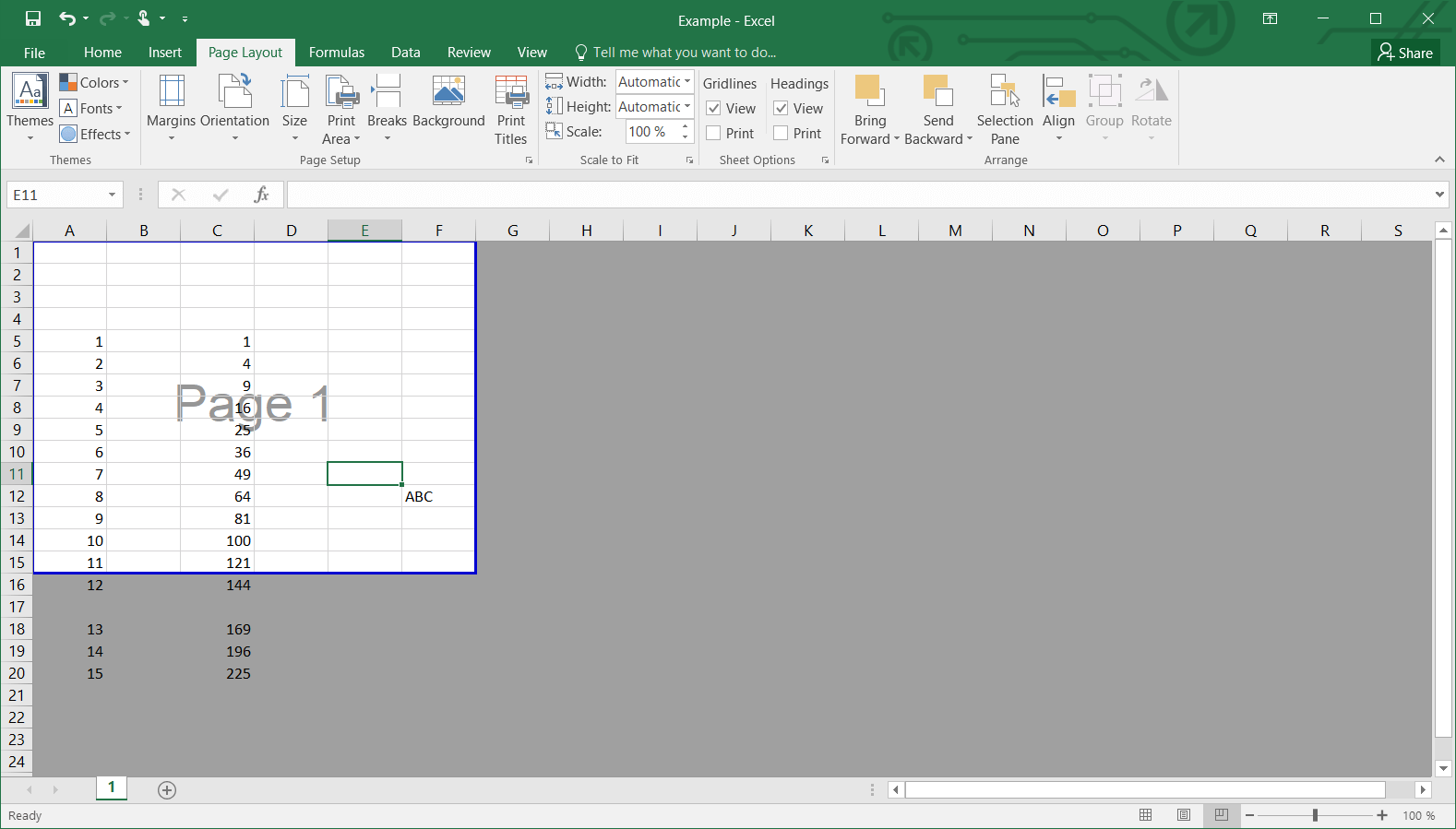 Page Break Menu in Excel