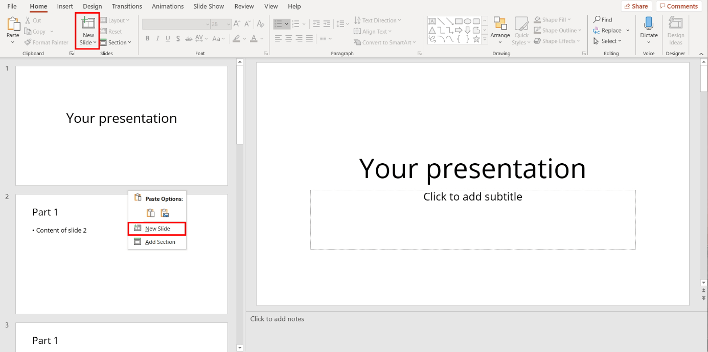 PowerPoint: creating a new slide for a table of contents