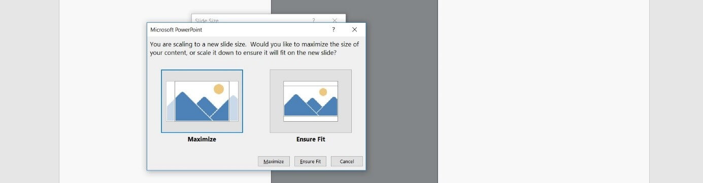 PowerPoint dialog box: Size scaling when changing format