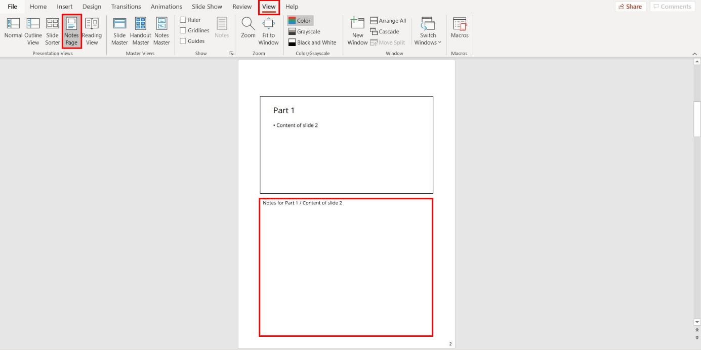 PowerPoint Notes Page: Adding PowerPoint notes