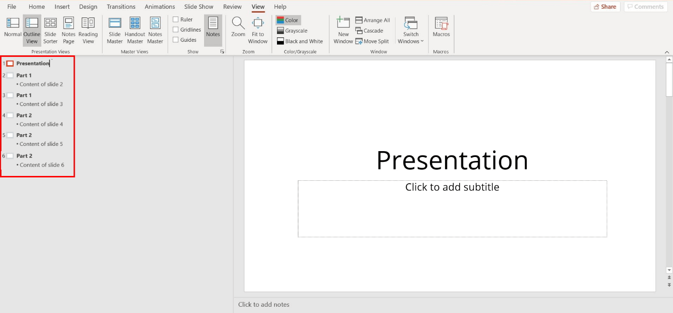 Powerpoint Structure A Presentation Using Outline View Ionos