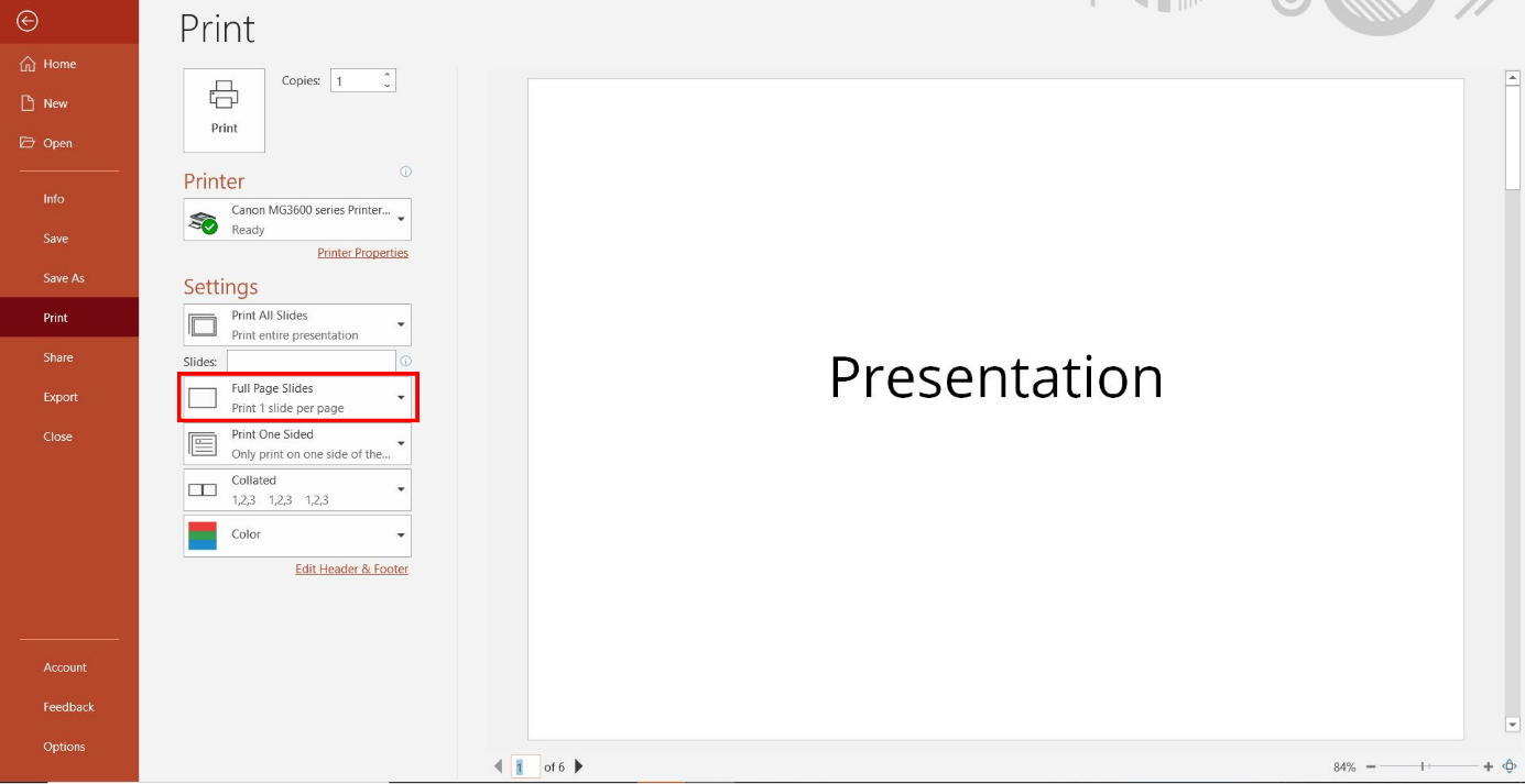 powerpoint print comments only