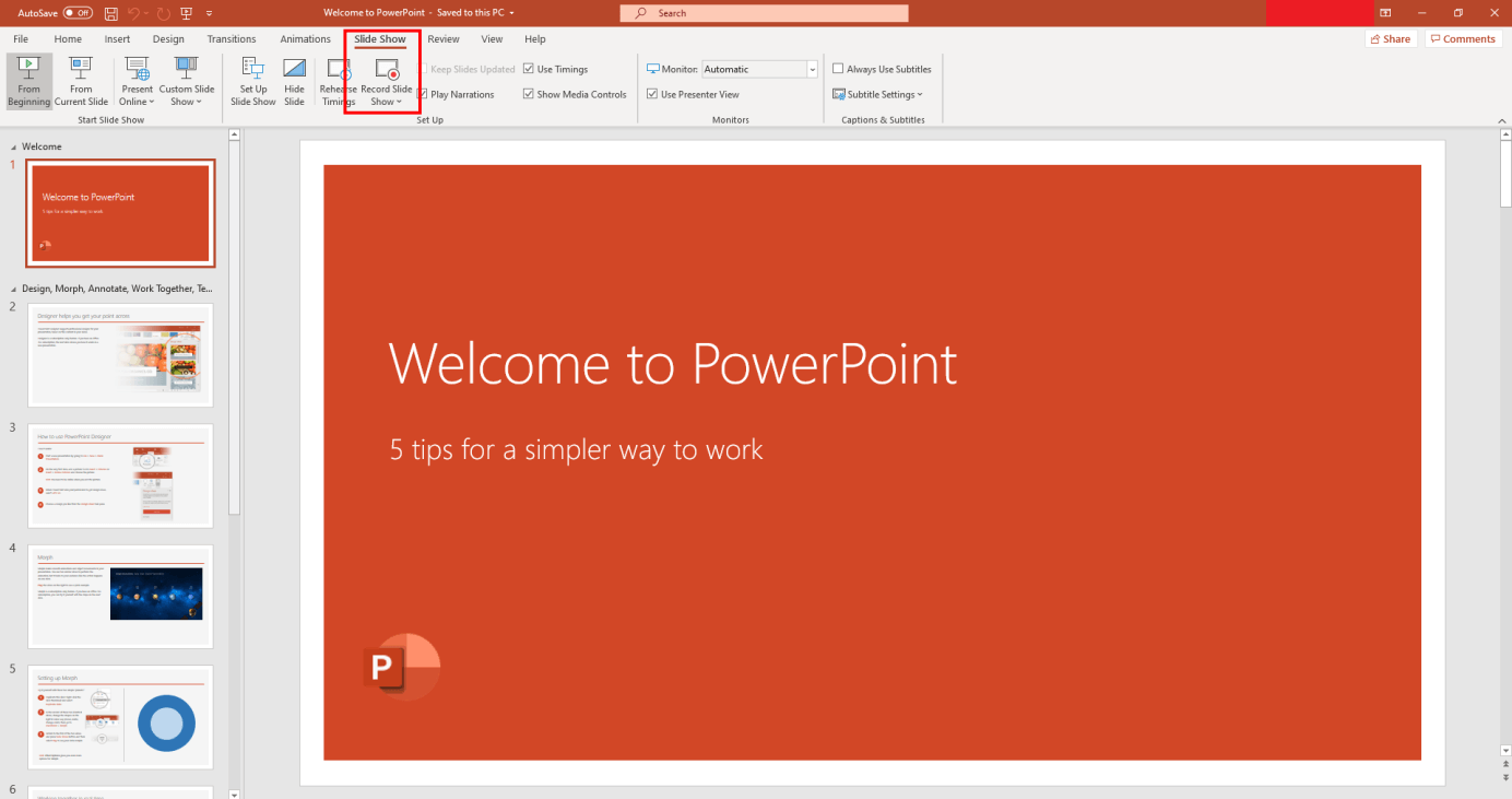 PowerPoint 2016 – Slide Show tab