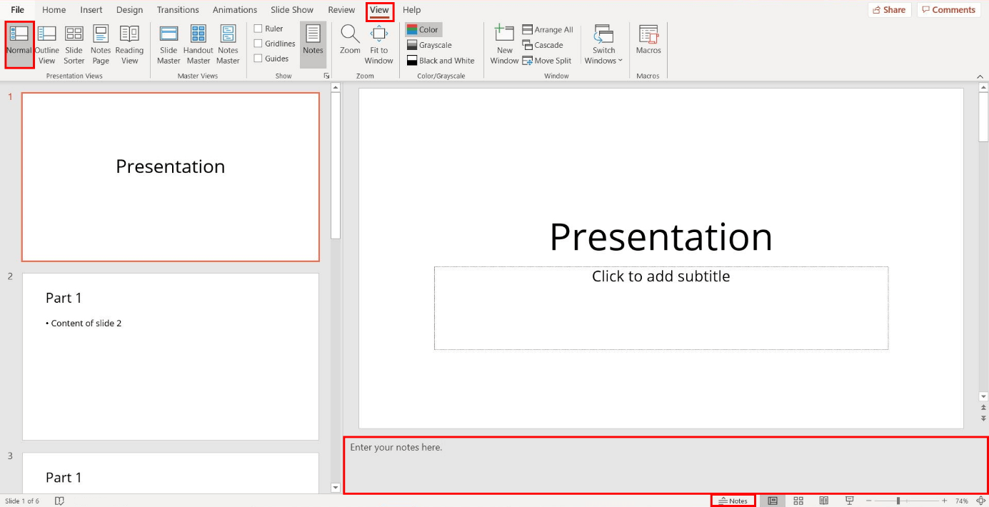 PowerPoint speaker notes: The displayed notes area