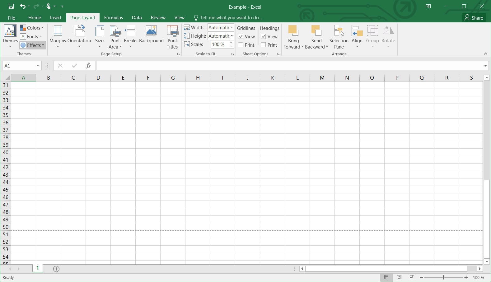 Print area in an empty Excel spreadsheet