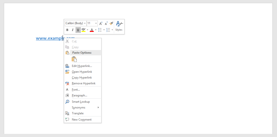 Removing a hyperlink in a Microsoft Word document