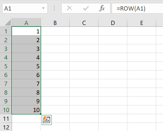 ROW function adds automatic numbering