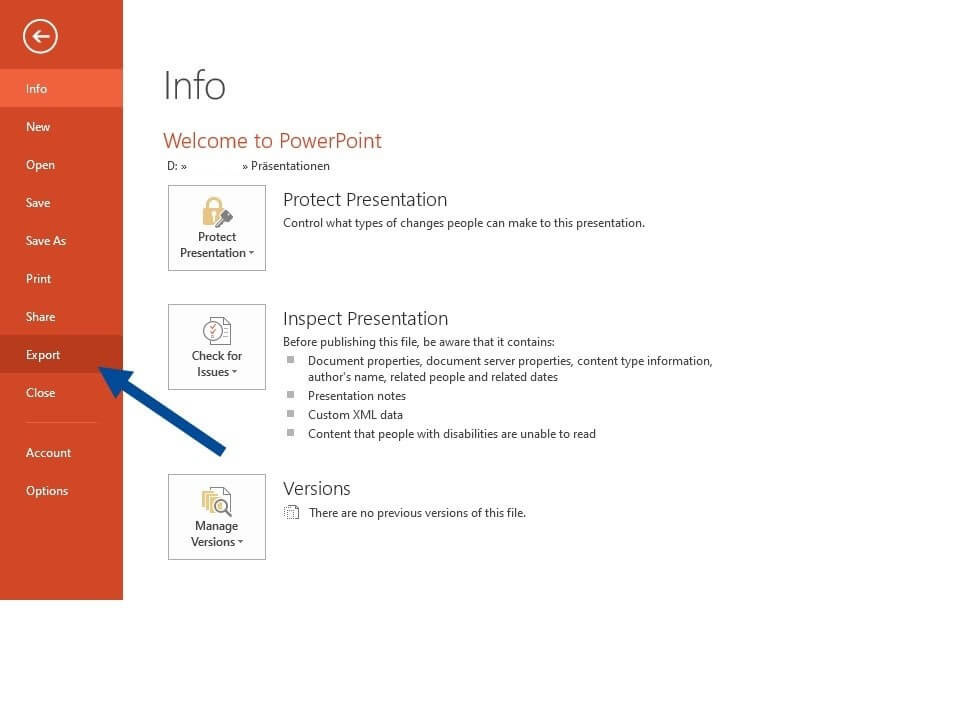 Save PowerPoint as PDF, step 2