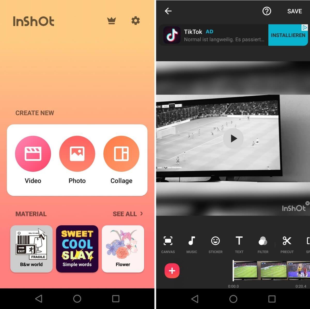 Screenshots of InShOt Android app