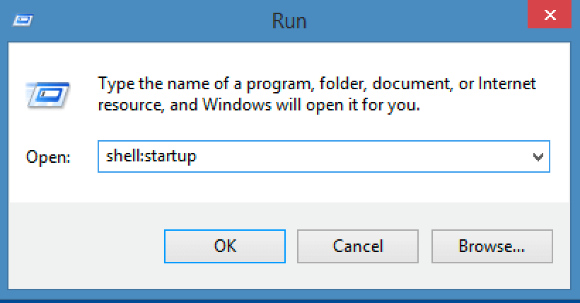 Screenshot of the dialog box with shell:startup command