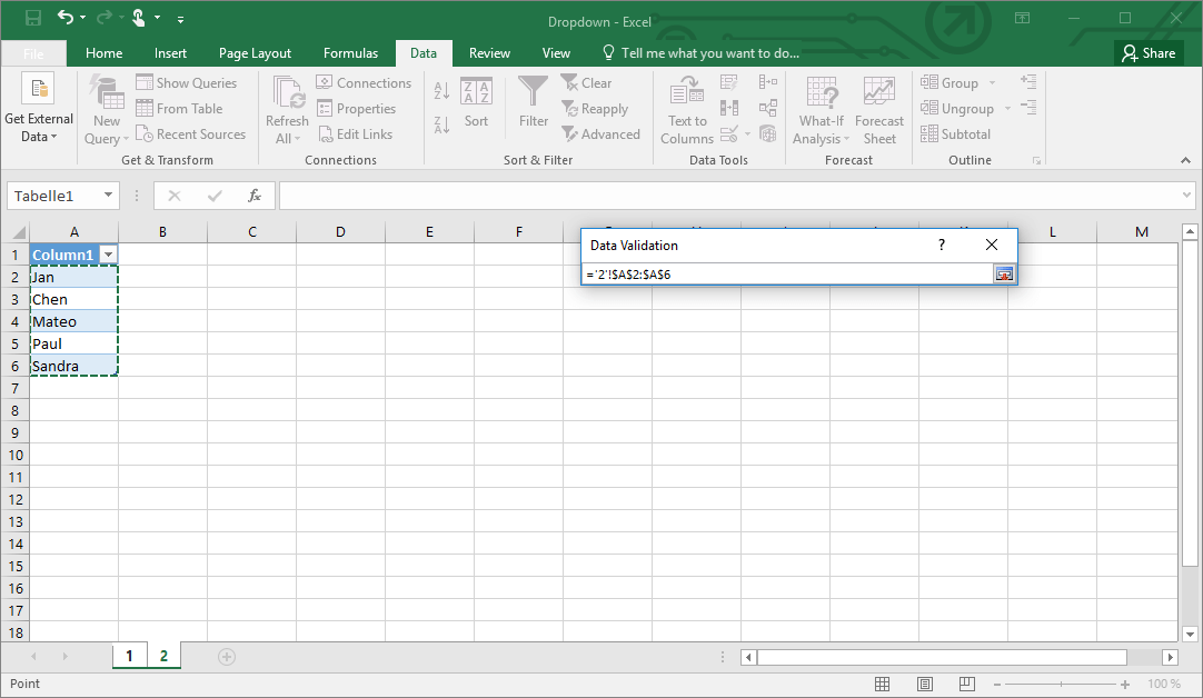 Selection function for inserting information in the drop-down list