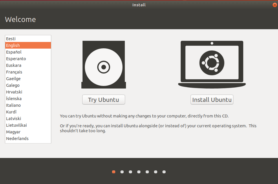 Selection of the system language during installation of Ubuntu