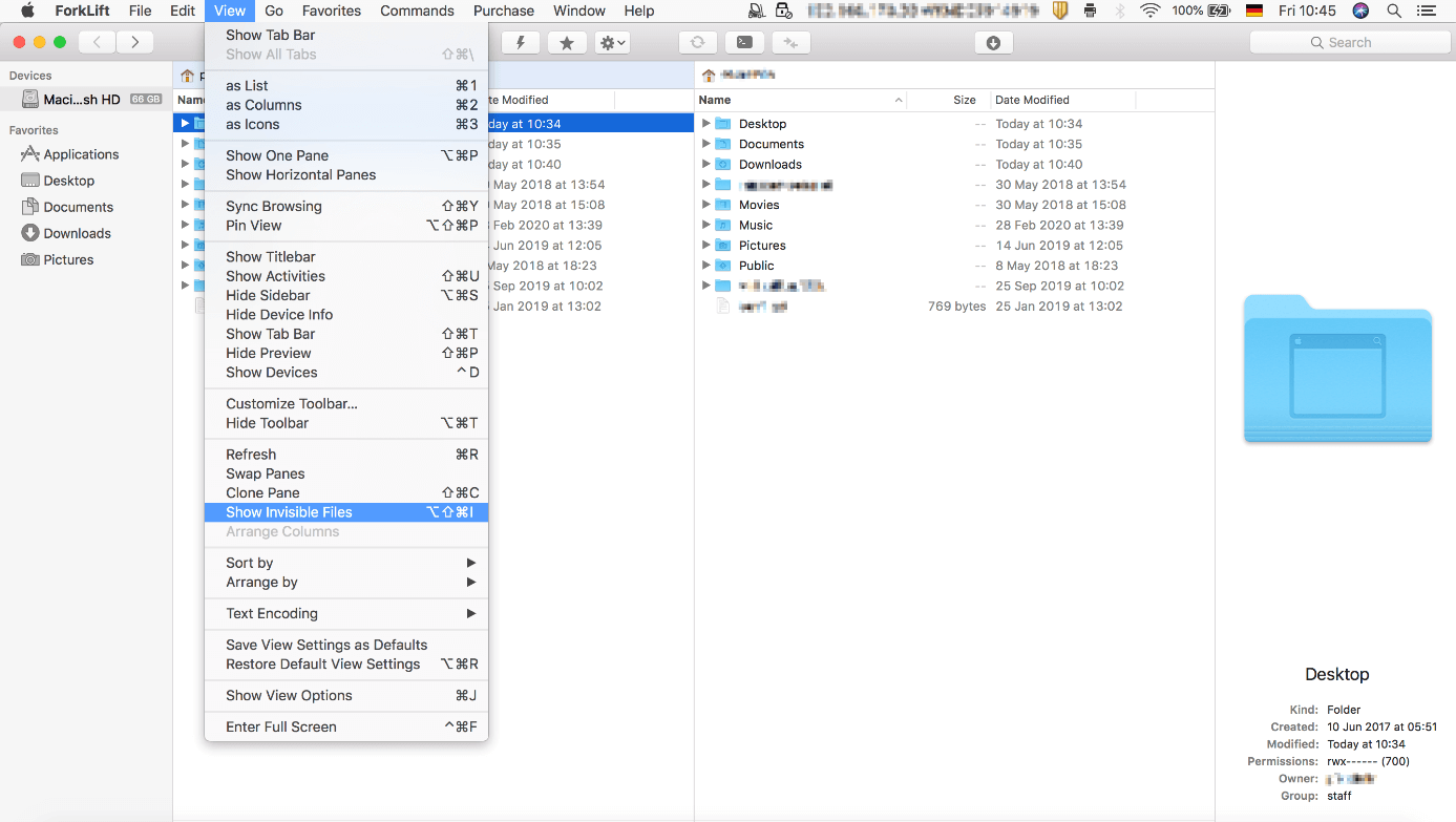 Showing hidden files on a Mac using Forklift 