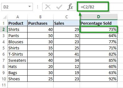 Simple percentage formula in Excel