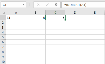 Screenshot of the simplest example of the INDIRECT function in an Excel table