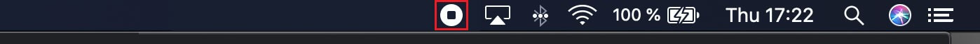 The “Stop recording” icon can be found in the menu bar of your Mac