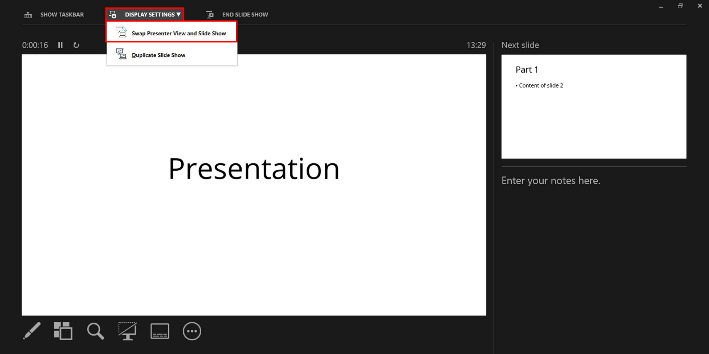 Swapping Presenter View and slide show in PowerPoint