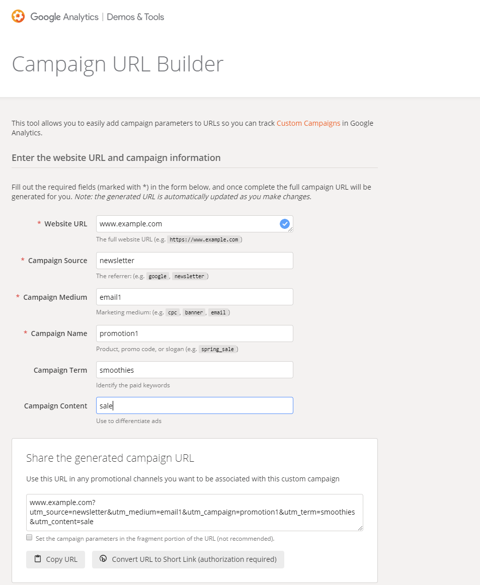 Screenshot of the Google Campaign URL Builder