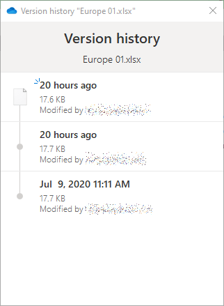 Version history of an Excel file in OneDrive