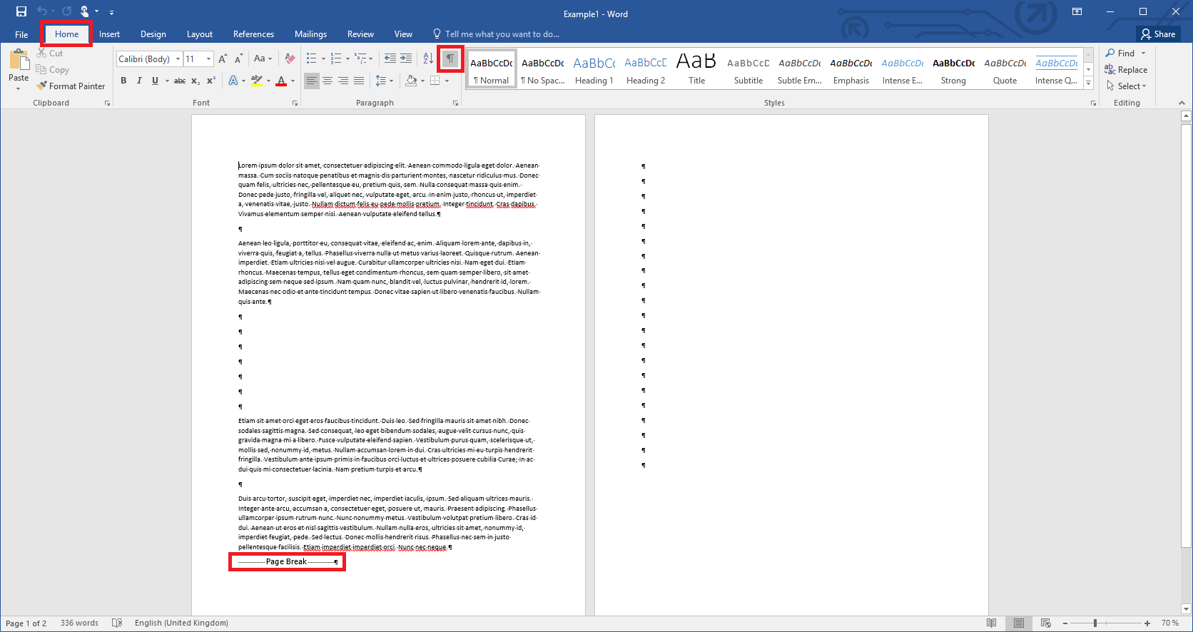 Visible control characters to delete pages in Word