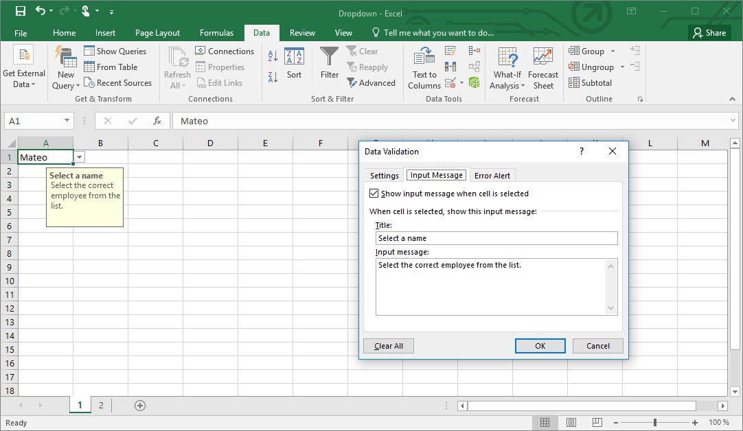 Window for editing the input message