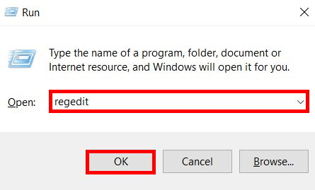 Windows 10: Run dialog “regedit”