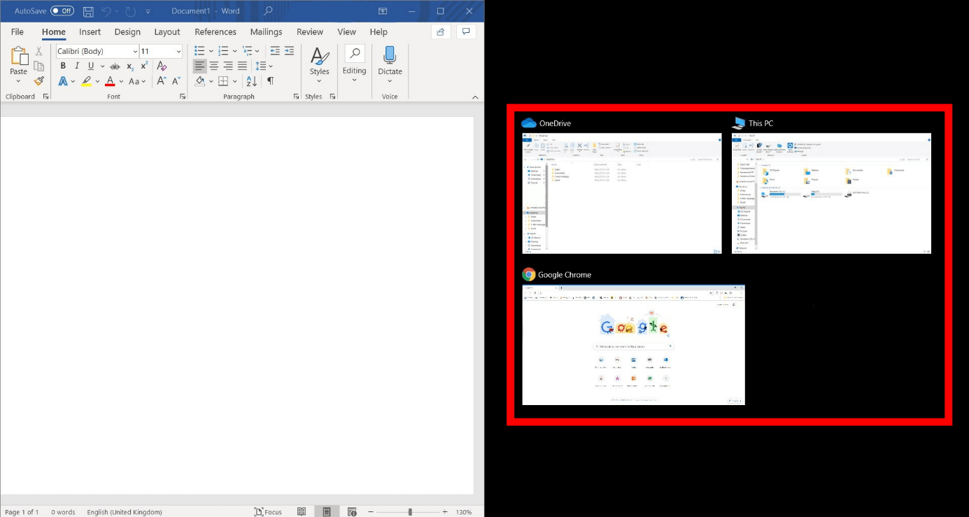 Windows 10: split screen and miniature view