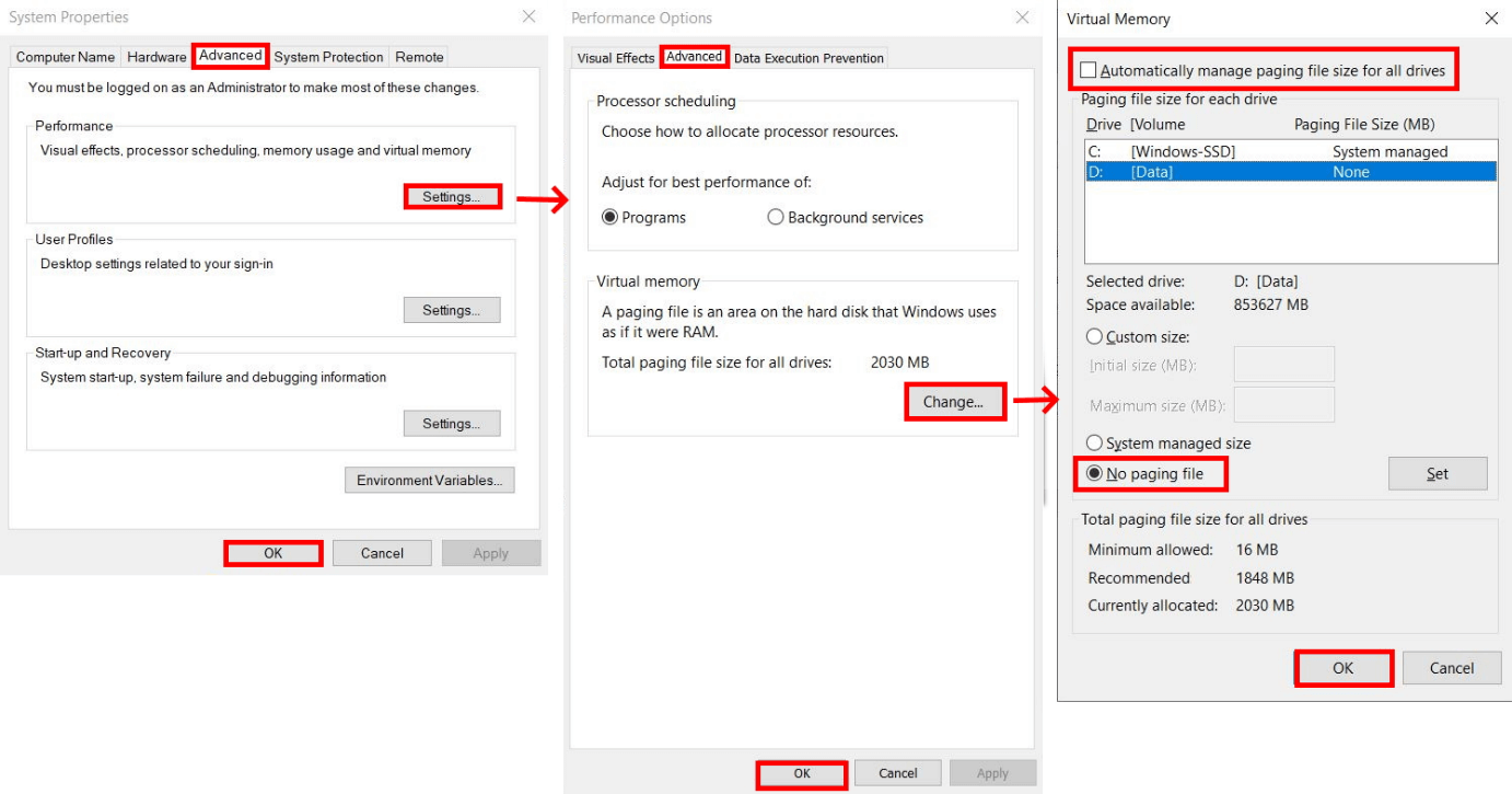 How to speed up Windows 10: deactivate virtual memory