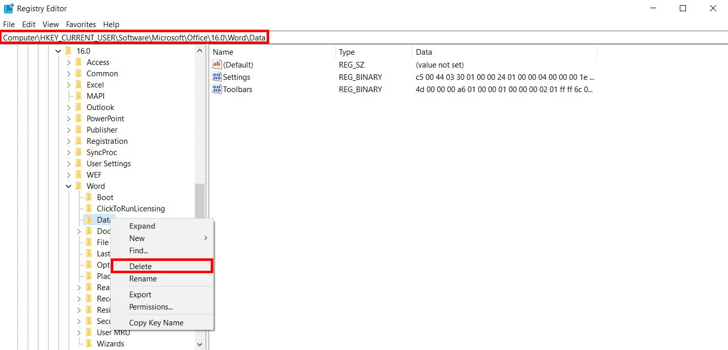 Microsoft Word won’t open: remove registry entry