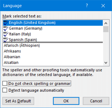 Selecting the language