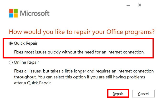 Microsoft Word won’t open: repair Office programs
