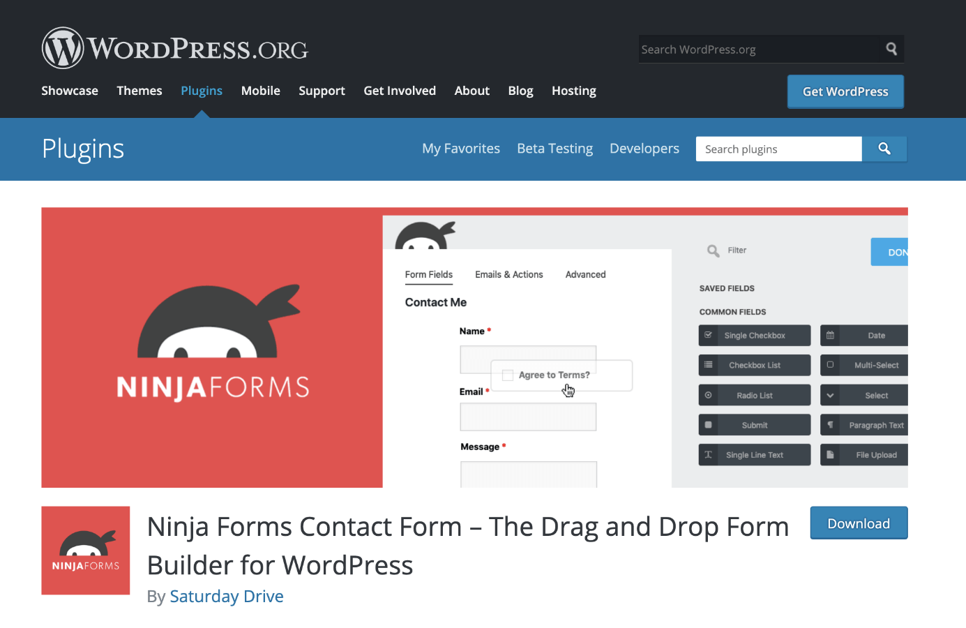 The WordPress contact form plugin Ninja Forms on WordPress.org