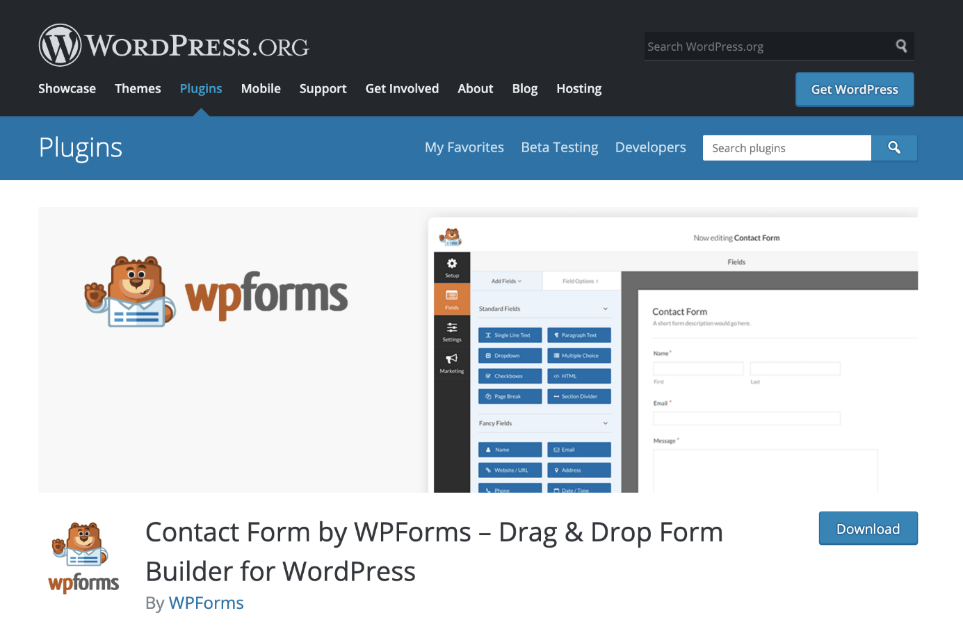The WordPress contact form plugin WPForms on WordPress.org
