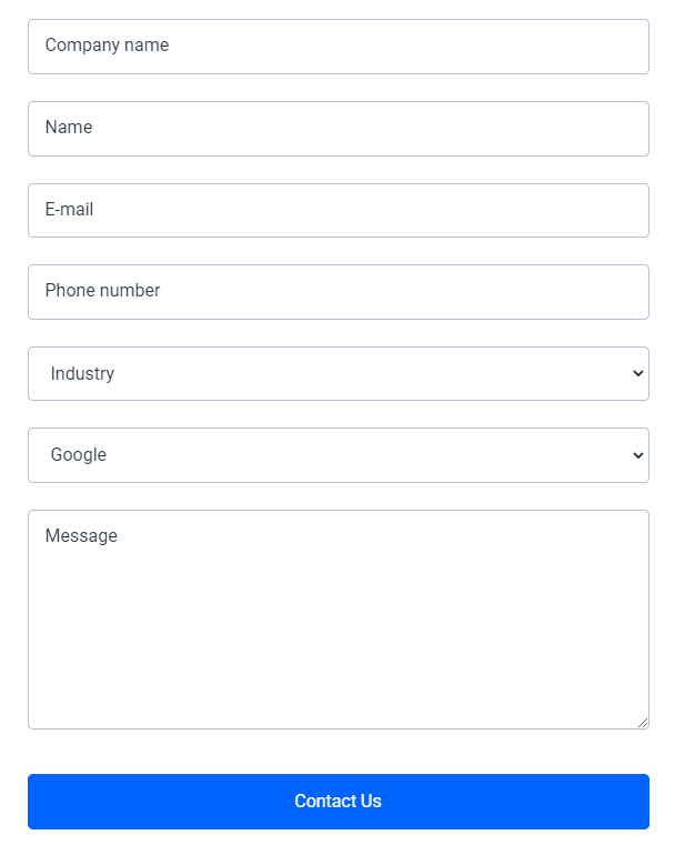 Standard contact form for lead generation and customer service