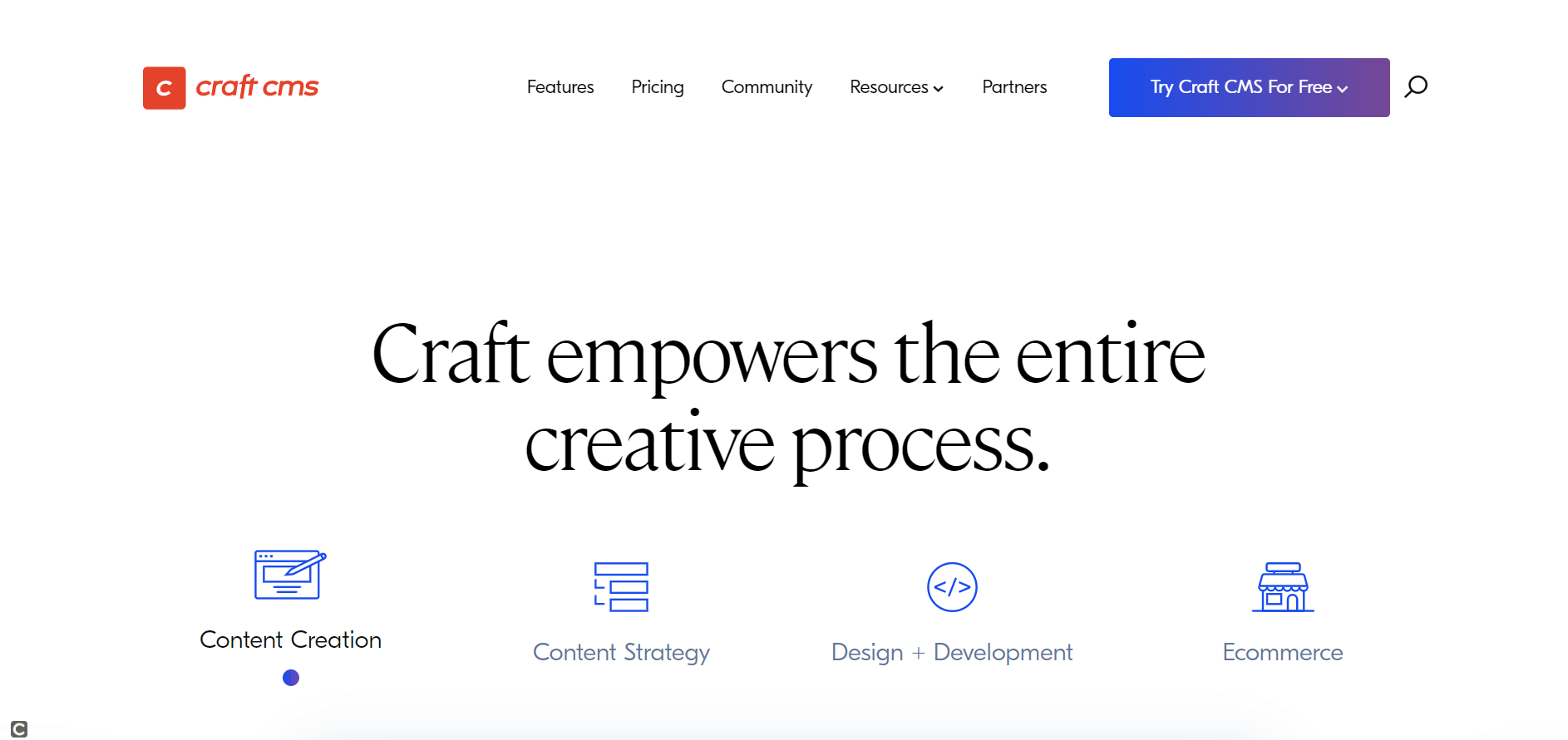 The homepage of the Craft project