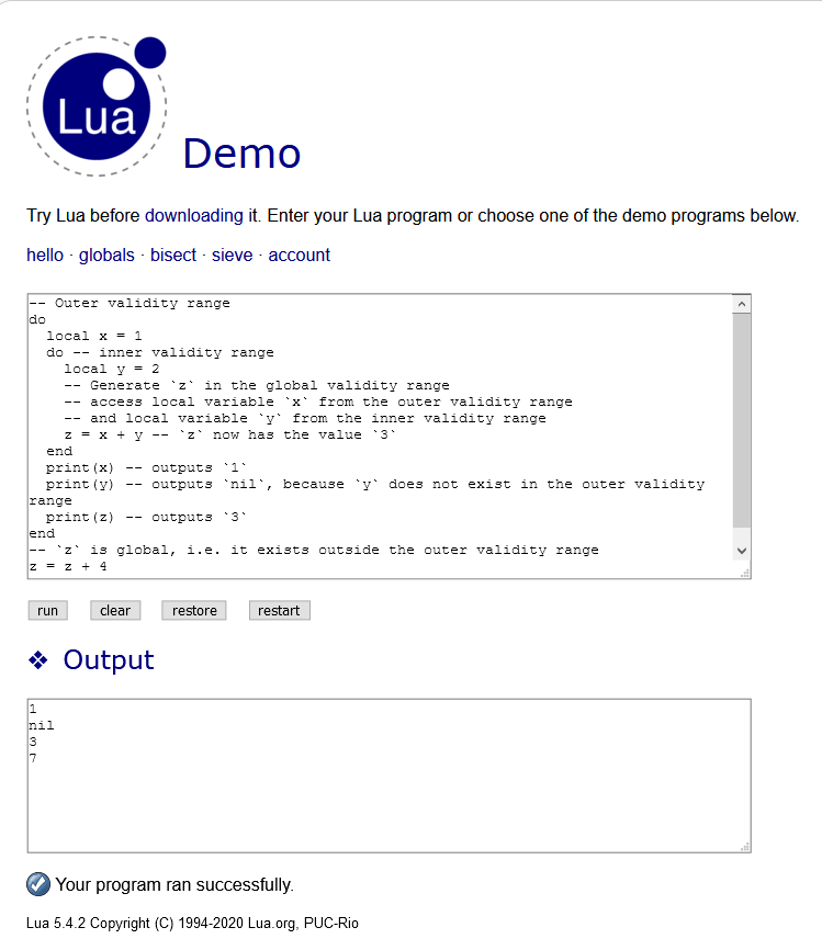 Interactive Lua demo 