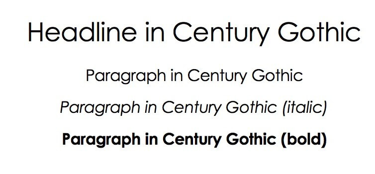 Example text in Century Gothic