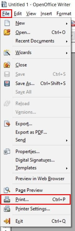 OpenOffice Writer: print
