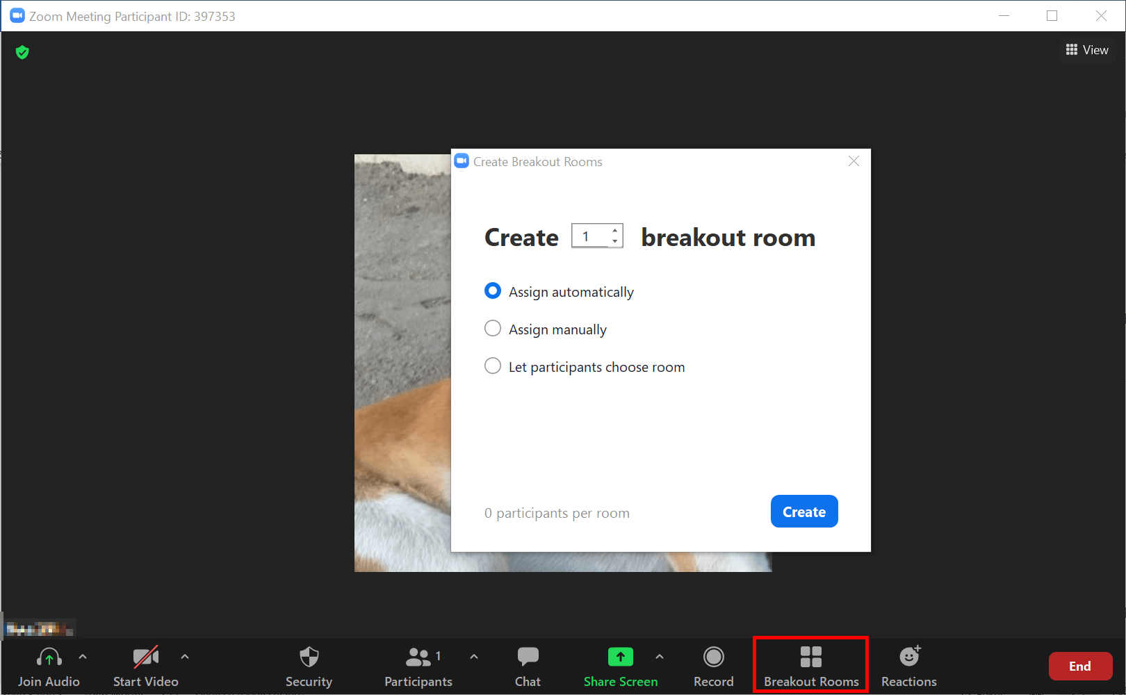 Select the amount of breakout rooms you want in the Zoom desktop app