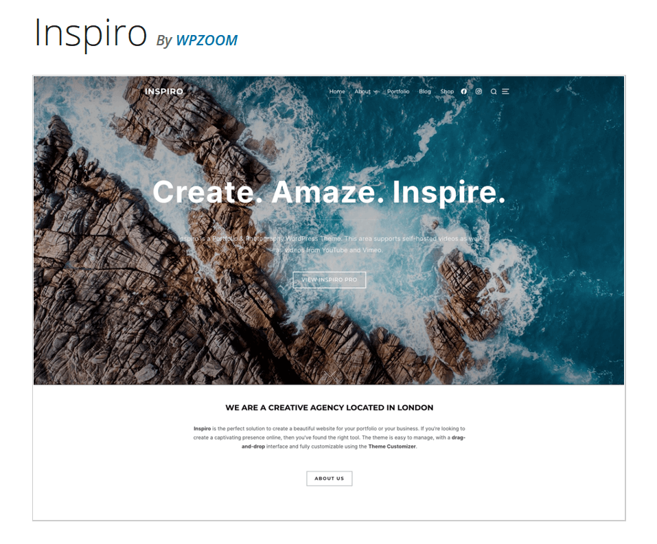 Preview of the WordPress theme “Inspiro” on WordPress.org