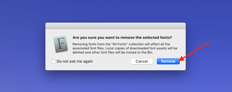 Add Mac fonts: Confirm removal
